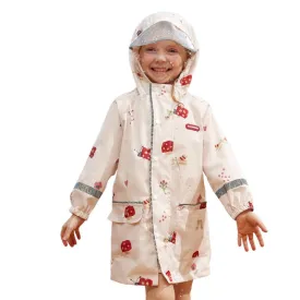 Cream Woodland Butterfly Theme Kids Raincoat, Jacket Style
