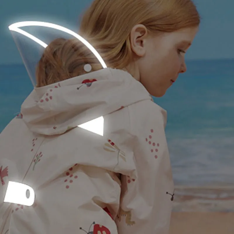 Cream Woodland Butterfly Theme Kids Raincoat, Jacket Style