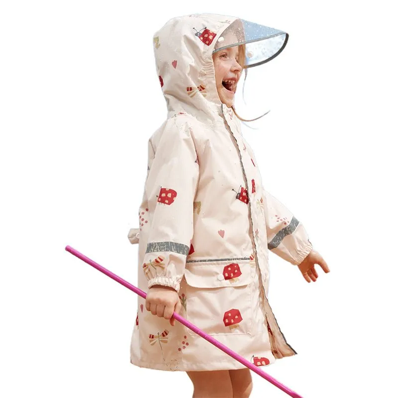 Cream Woodland Butterfly Theme Kids Raincoat, Jacket Style