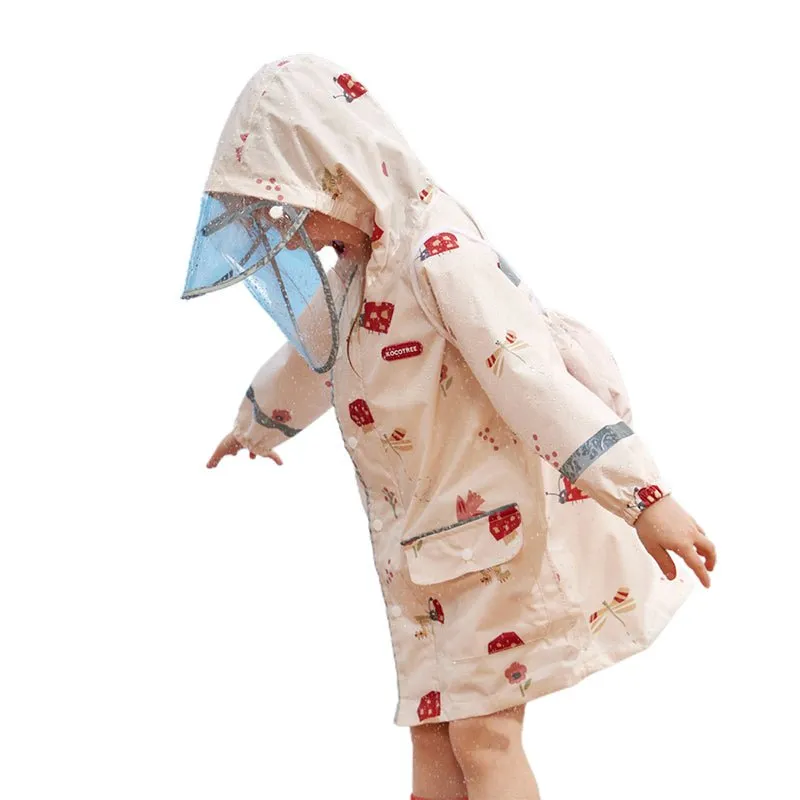 Cream Woodland Butterfly Theme Kids Raincoat, Jacket Style