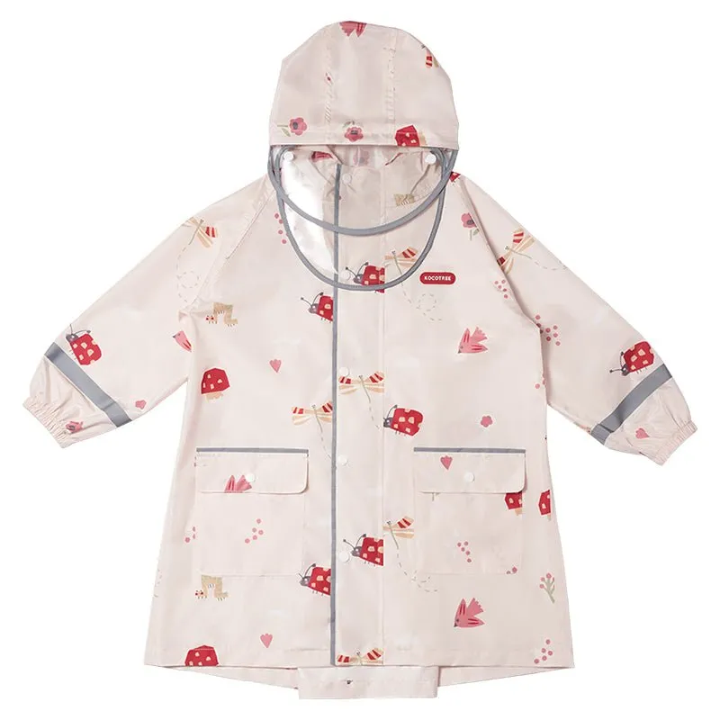 Cream Woodland Butterfly Theme Kids Raincoat, Jacket Style