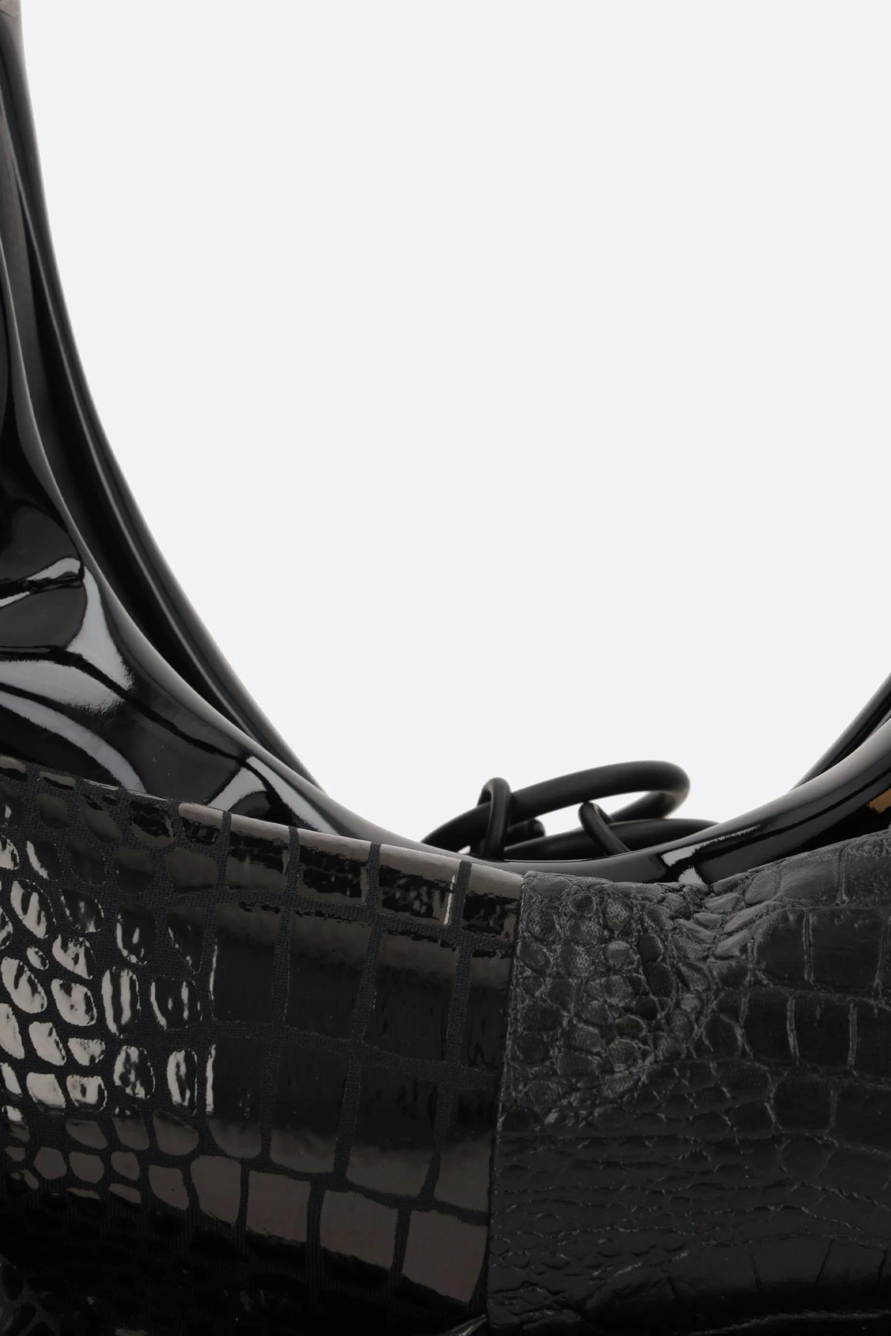 crocodile embossed leather and mesh shoulder bag
