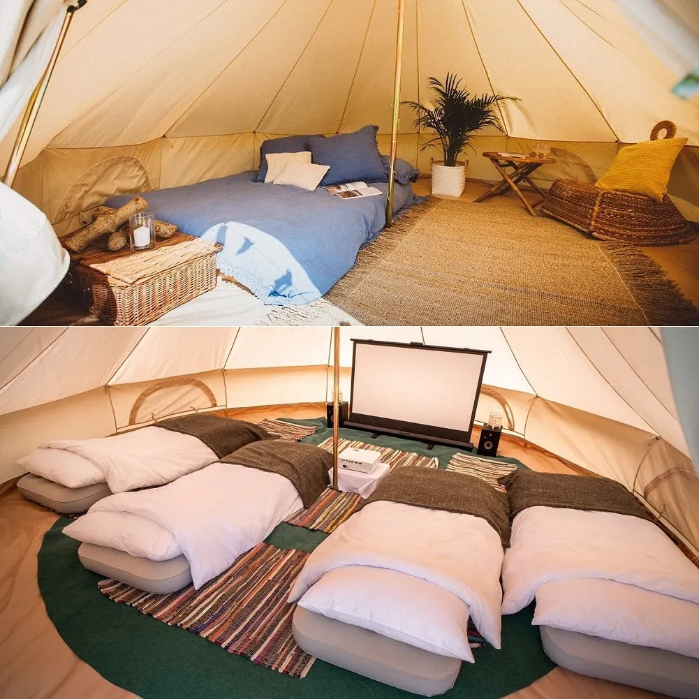 Dream House Outdoor Waterproof Cotton Canvas Family Camping Bell Tent Four Seasons Glamping Tent
