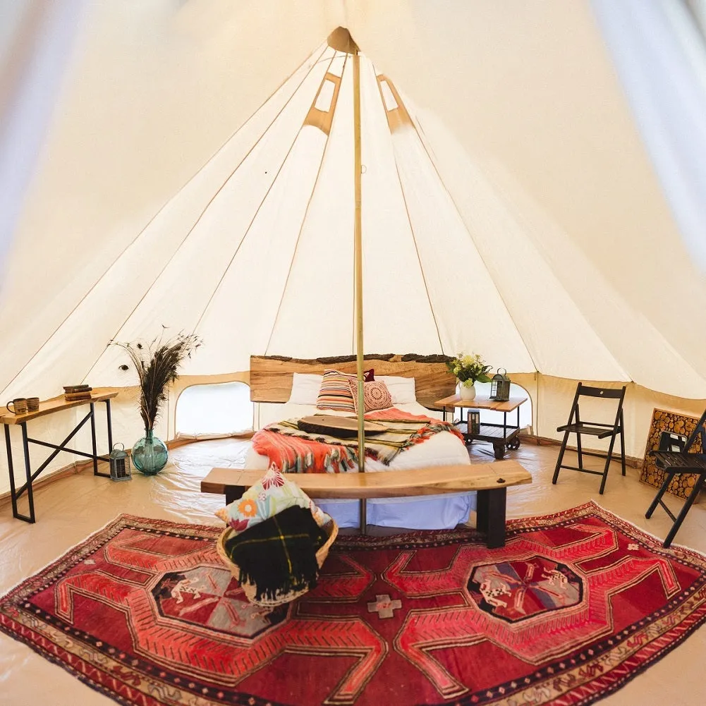 Dream House Outdoor Waterproof Cotton Canvas Family Camping Bell Tent Four Seasons Glamping Tent