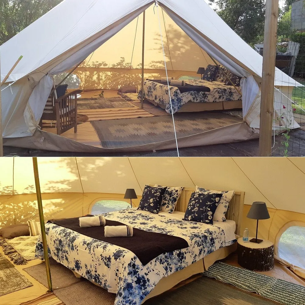 Dream House Outdoor Waterproof Cotton Canvas Family Camping Bell Tent Four Seasons Glamping Tent