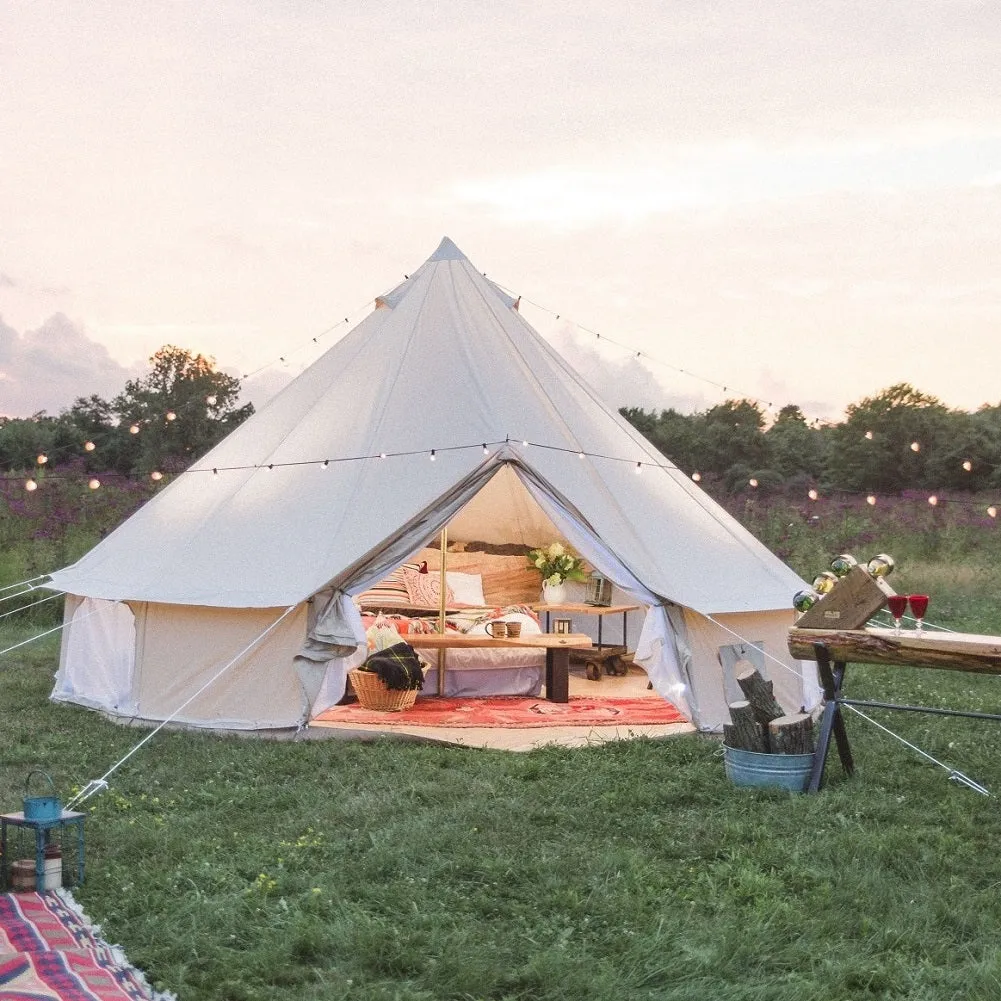 Dream House Outdoor Waterproof Cotton Canvas Family Camping Bell Tent Four Seasons Glamping Tent