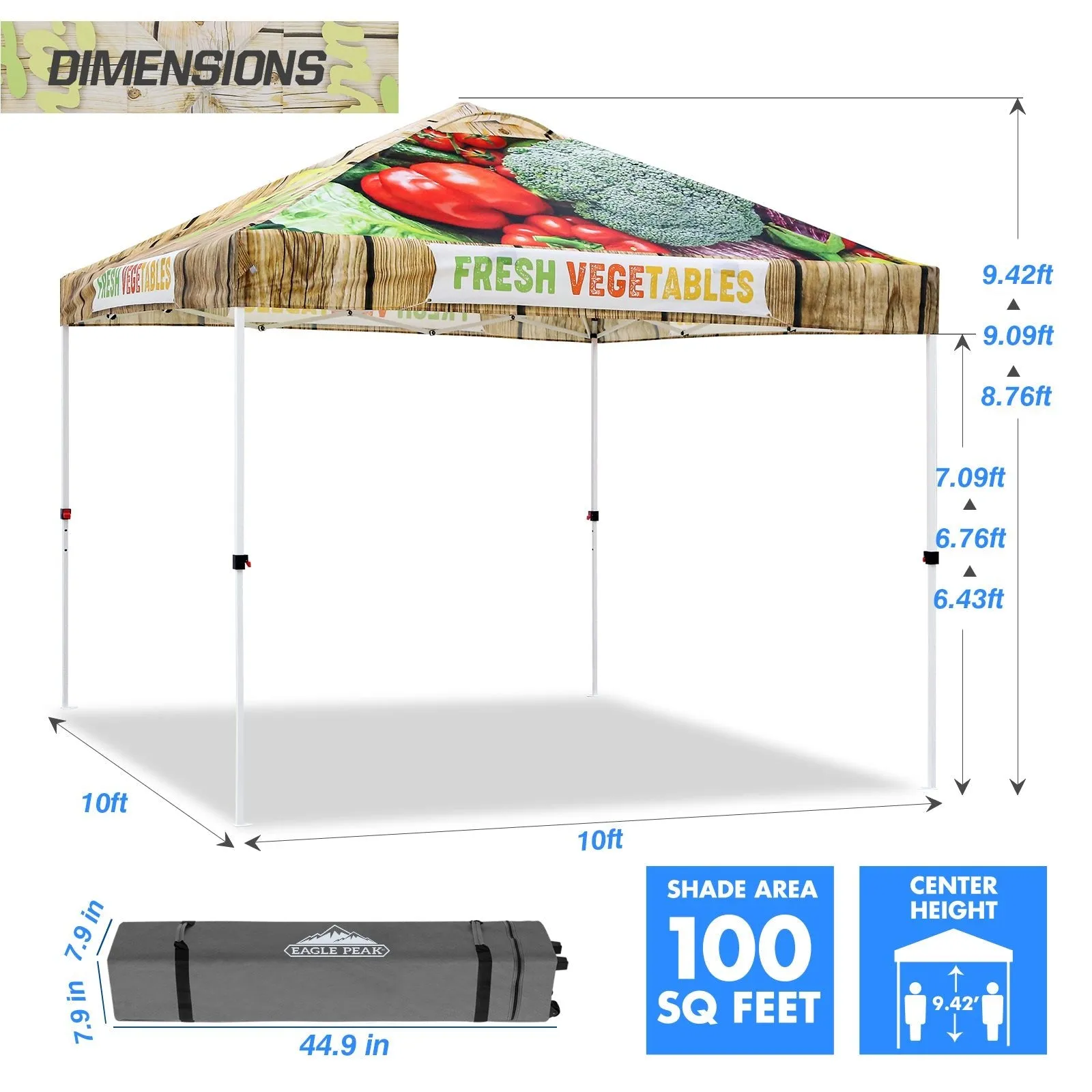 Eagle Peak SHADE GRAPHiX Easy Setup 10x10 Pop Up Canopy Tent with Digital Printed Vegetable