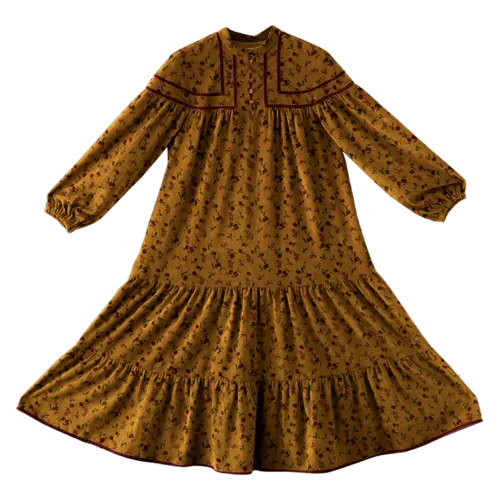Elsie Dress Mori Girls Floral Cotton Corduroy Midi Dress Long Sleeve Casual Loose Ruffles Sweet Long Dress