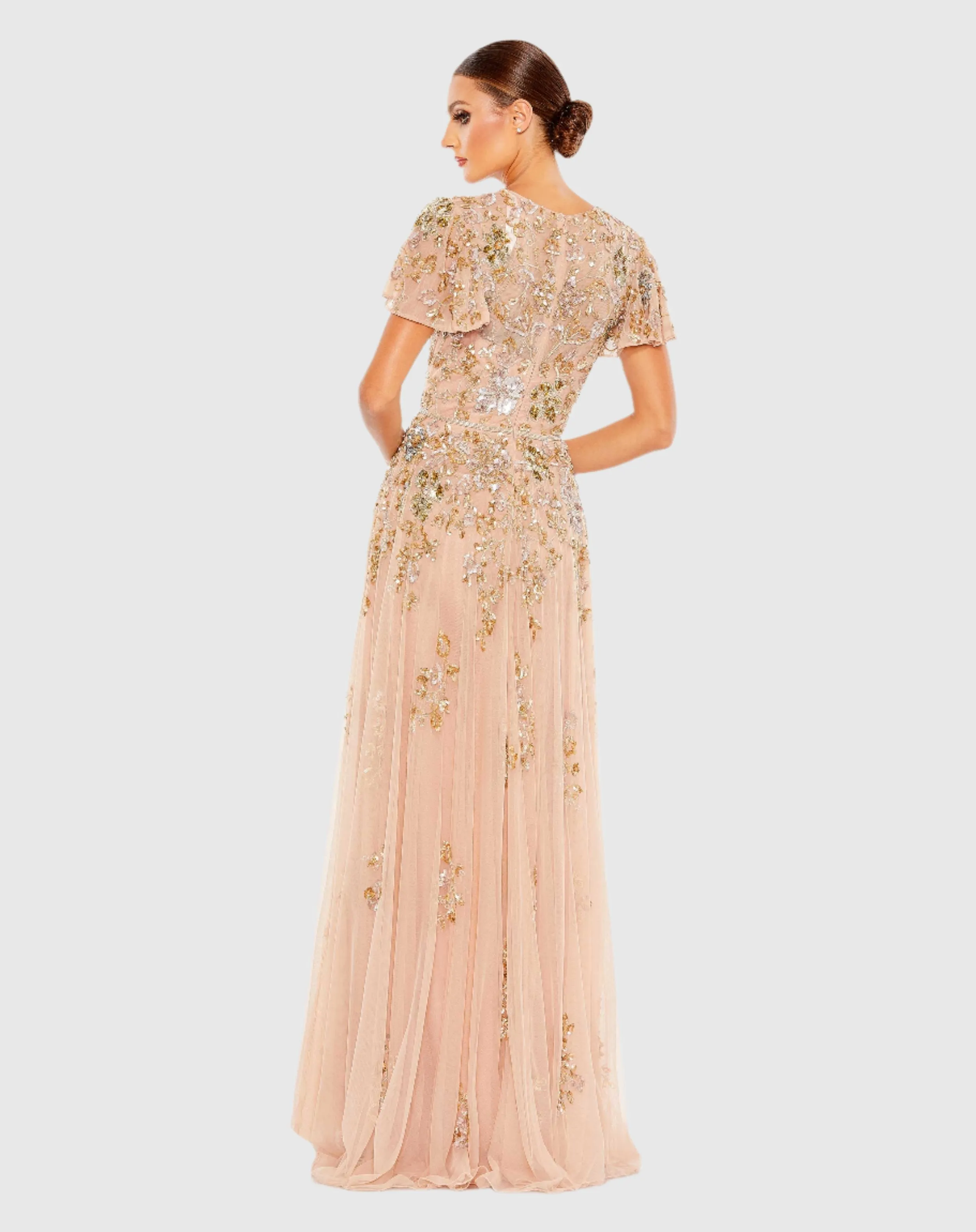 Embellished Butterfly Sleeve High Neck Gown - FINAL SALE