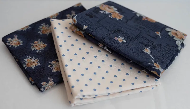 Fabric Bundle of 3 Half-Yards from Antique Rose and Durham Collections, From Lecien, Japan