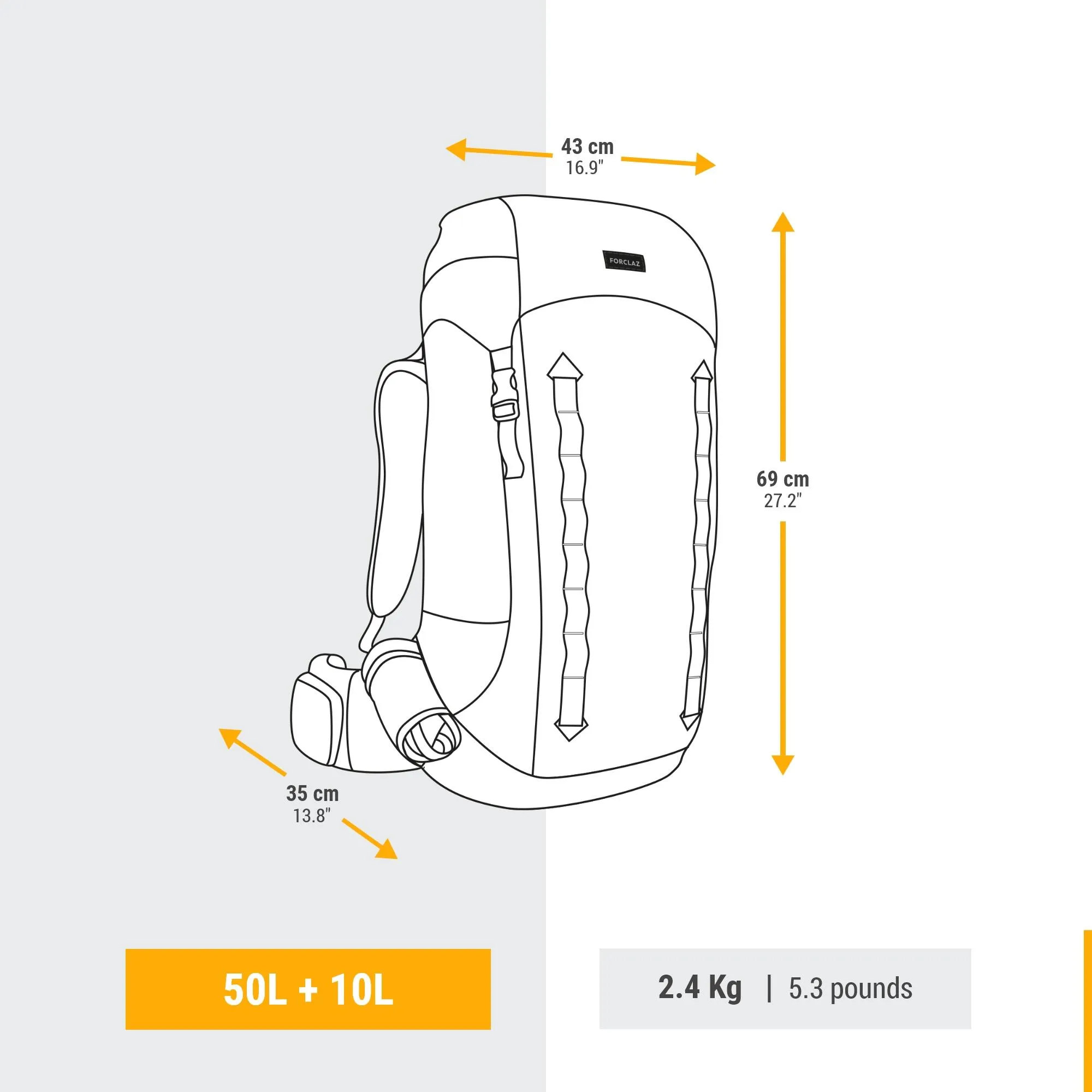 Forclaz Men's MT900 SYMBIUM 50 10 L Backpacking Pack