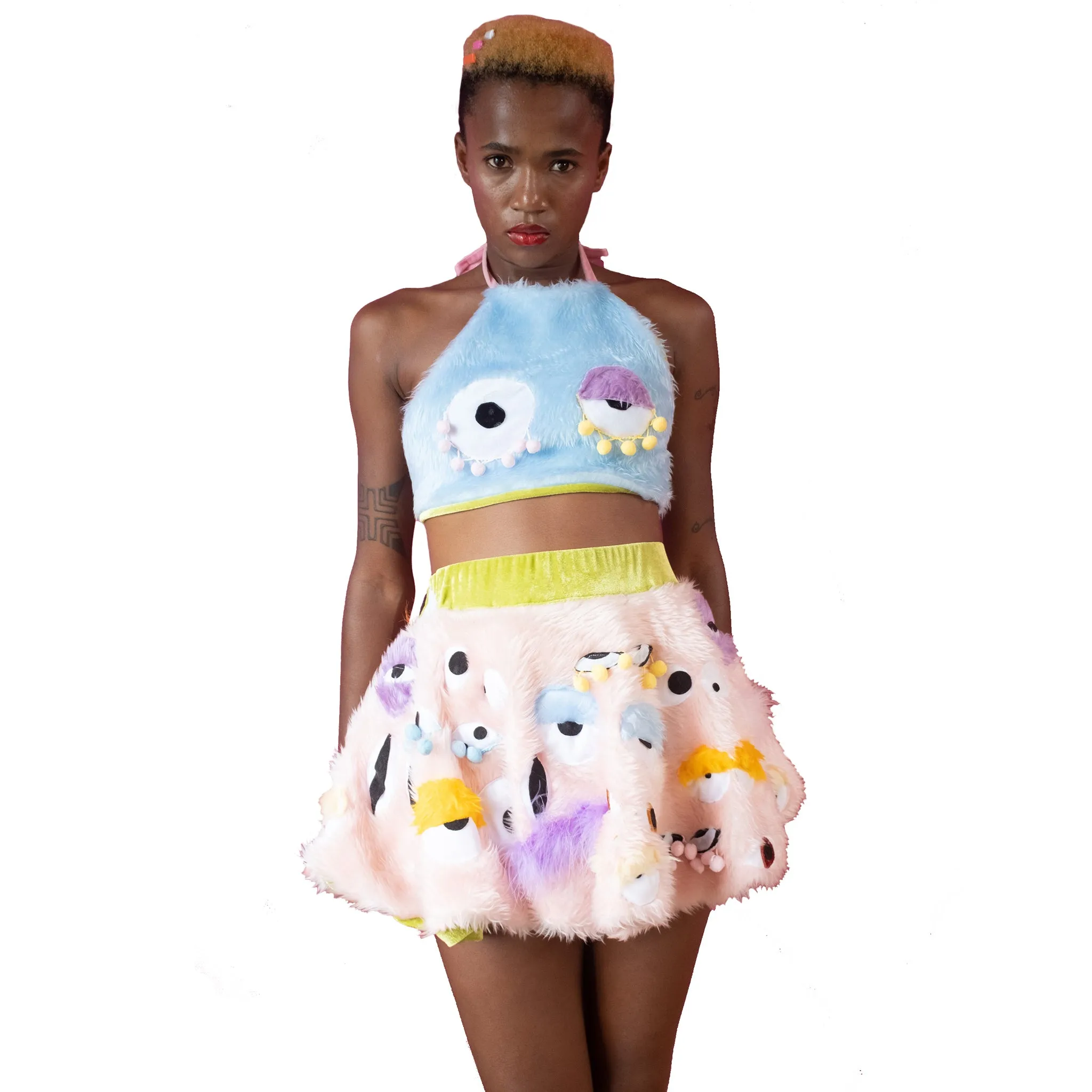Furry Boobie Eye Halter Crop Top