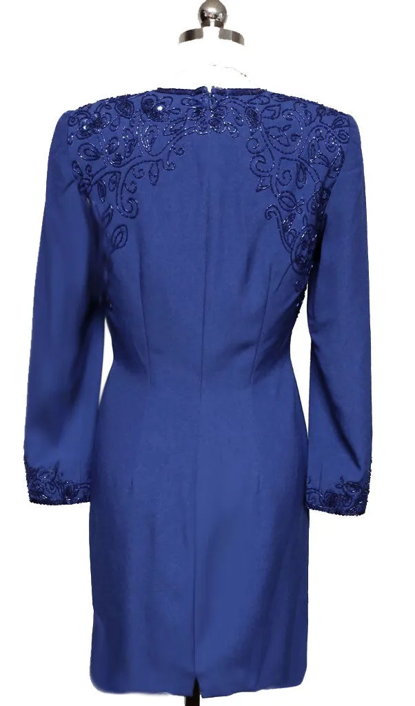 *GLAMOROUS SCALA DARK ROYAL BLUE SEQUIN, BUGLE BEADS & ROUND BEADED DRESS