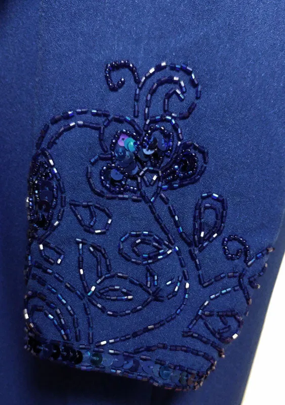 *GLAMOROUS SCALA DARK ROYAL BLUE SEQUIN, BUGLE BEADS & ROUND BEADED DRESS