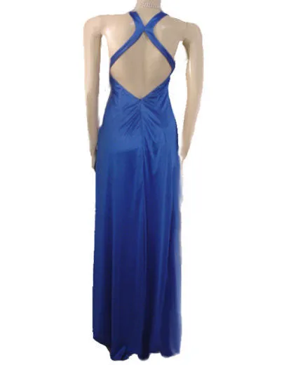 *GODDESS LOOK BEADED, RHINESTONE & BLUE PEARLS EVENING GOWN WITH A FABULOUS "X" BACK