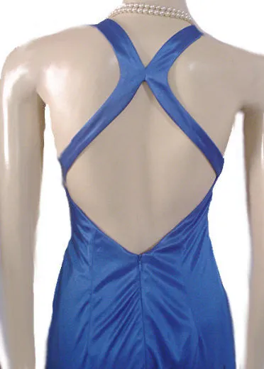*GODDESS LOOK BEADED, RHINESTONE & BLUE PEARLS EVENING GOWN WITH A FABULOUS "X" BACK