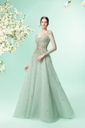 Gray Green Long Sleeves Sequined Dress-2518 Online UAE