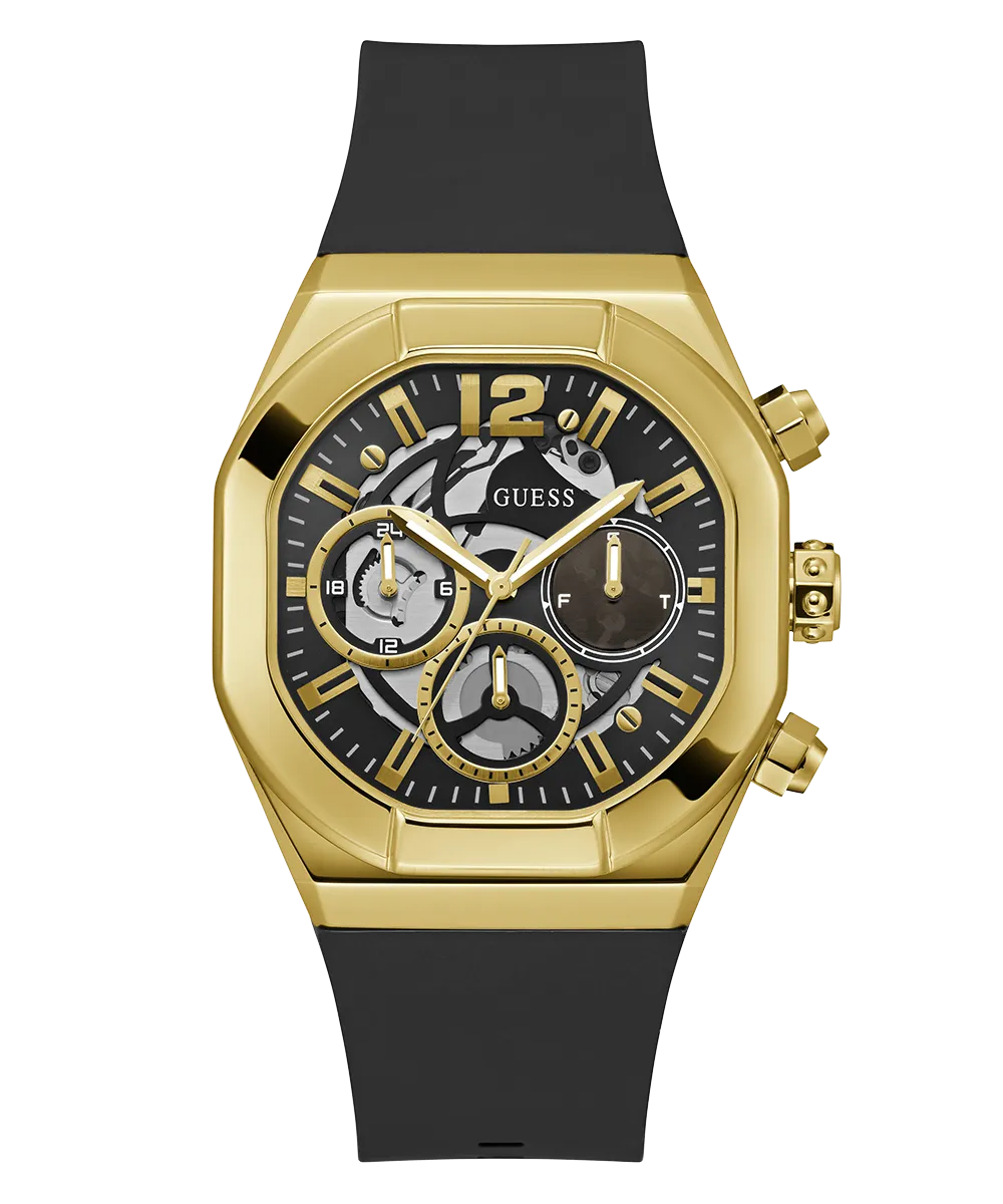 GUESS Mens Black Gold Multi-function Watch