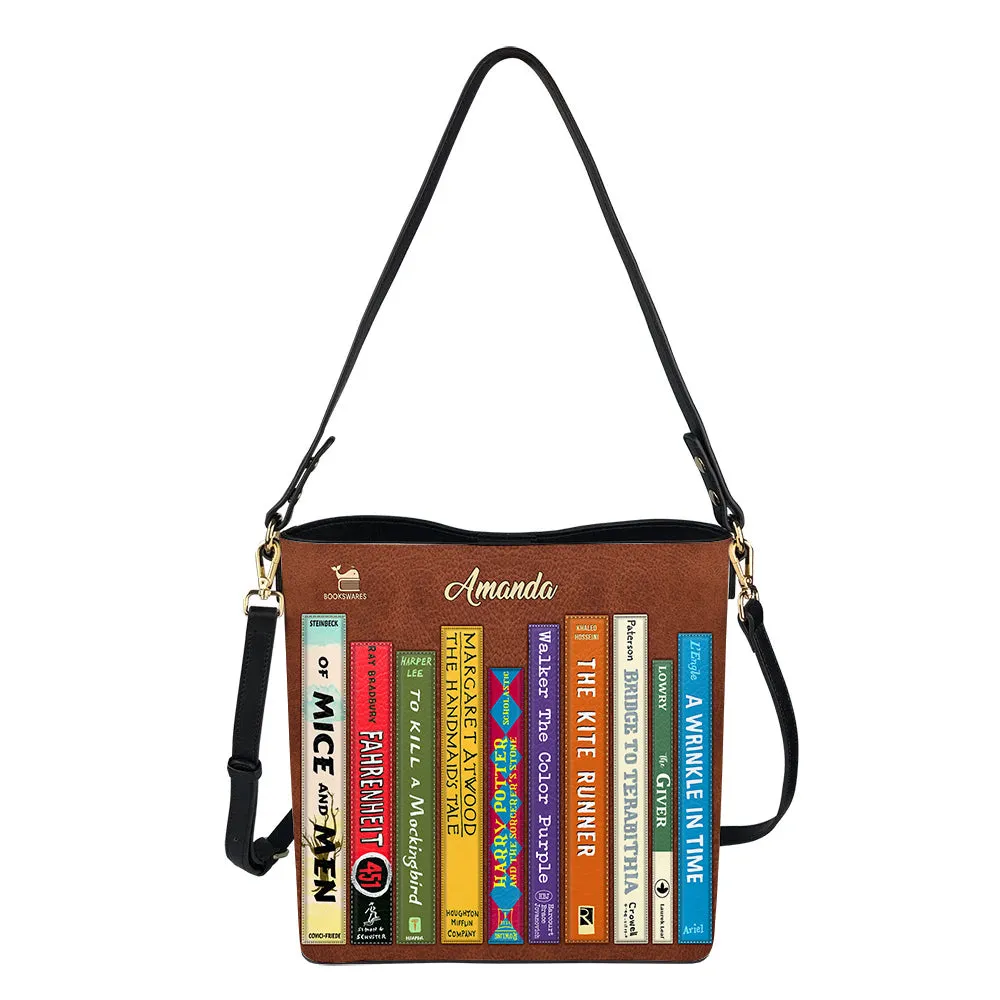I Read Banned Books Leather Brown Bucket Bag Book Lovers Gift LBM01