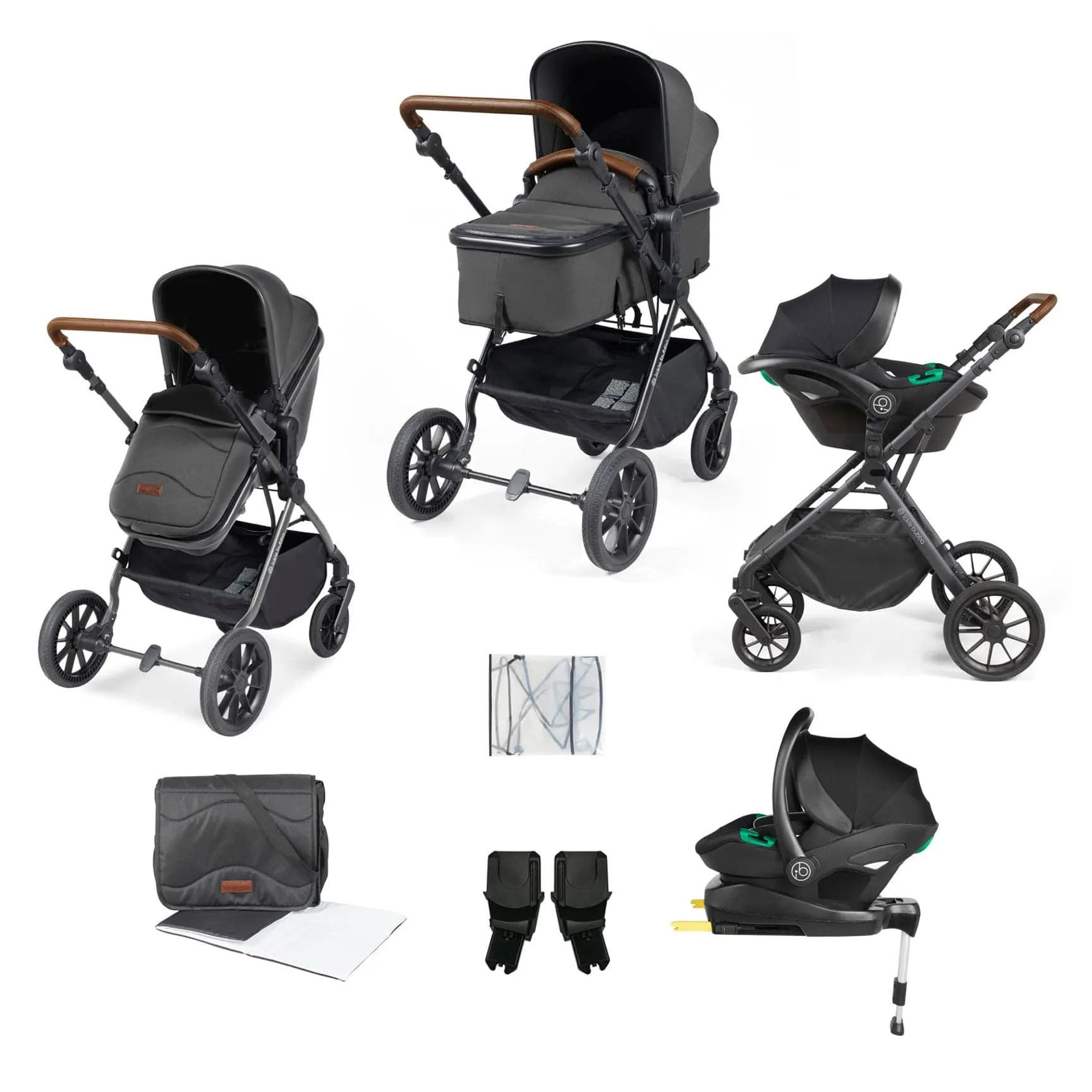 Ickle Bubba Cosmo All-in-One I-Size Travel System with Isofix Base in Black/Graphite Grey