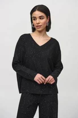 Joseph Ribkoff Ladies Black Sequined Sweater Knit Boxy Top