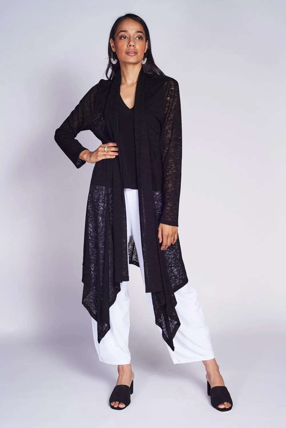 Long Cardigan Textured Mesh knit