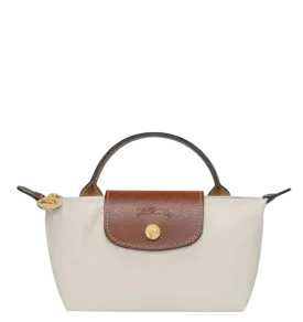 Longchamp Cream / Tan Embossed Le Pliage Original Pouch Bag