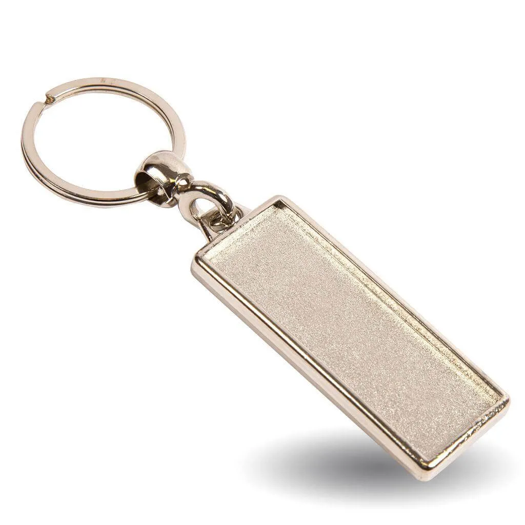 MA-18D Rectangular Blank Metal Photo Insert Keyring - 50 x 18mm - Pack of 10