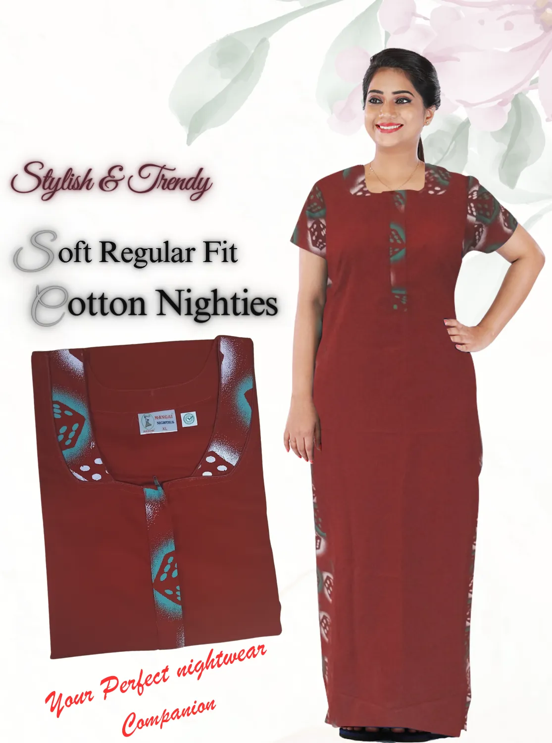 MANGAI New Regular Fit Cotton Printed  Nighties - All Over Printed Stylish Nightwear for Stylish Women | Side Cut Pocket | Beautiful Nighties for Stylish Women's (NL)