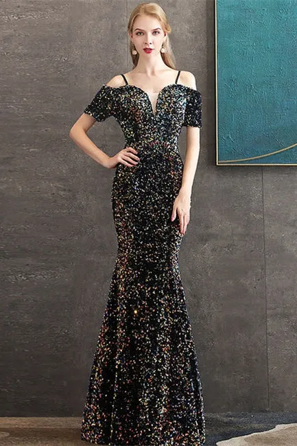 Mermaid Black Colorful Sequined Evening Dress