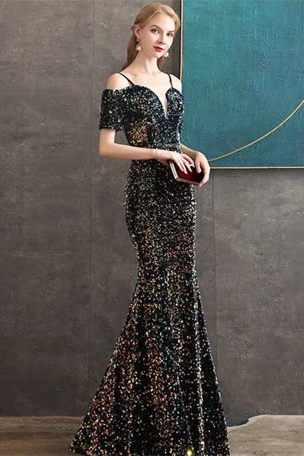 Mermaid Black Colorful Sequined Evening Dress