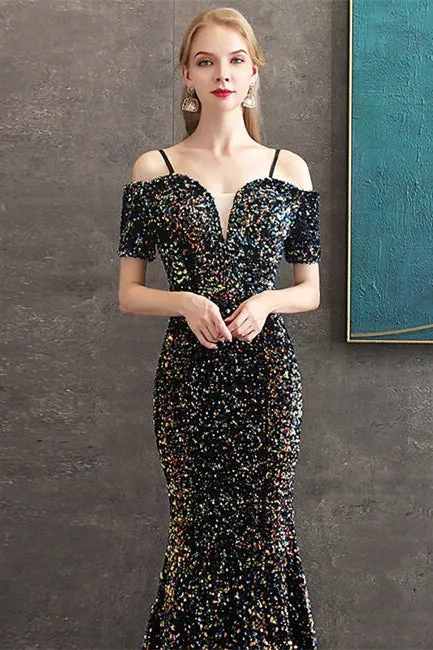 Mermaid Black Colorful Sequined Evening Dress