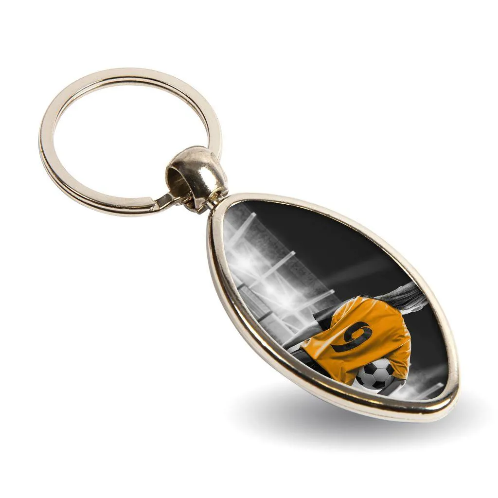 MRB Rugby Shaped Oval Blank Metal Photo Insert Keyring - 33 x 24mm - Pack of 10