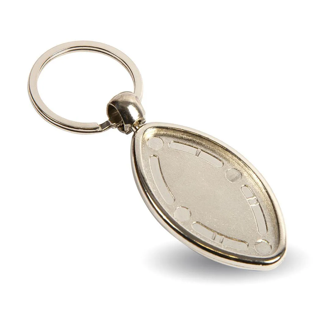 MRB Rugby Shaped Oval Blank Metal Photo Insert Keyring - 33 x 24mm - Pack of 10