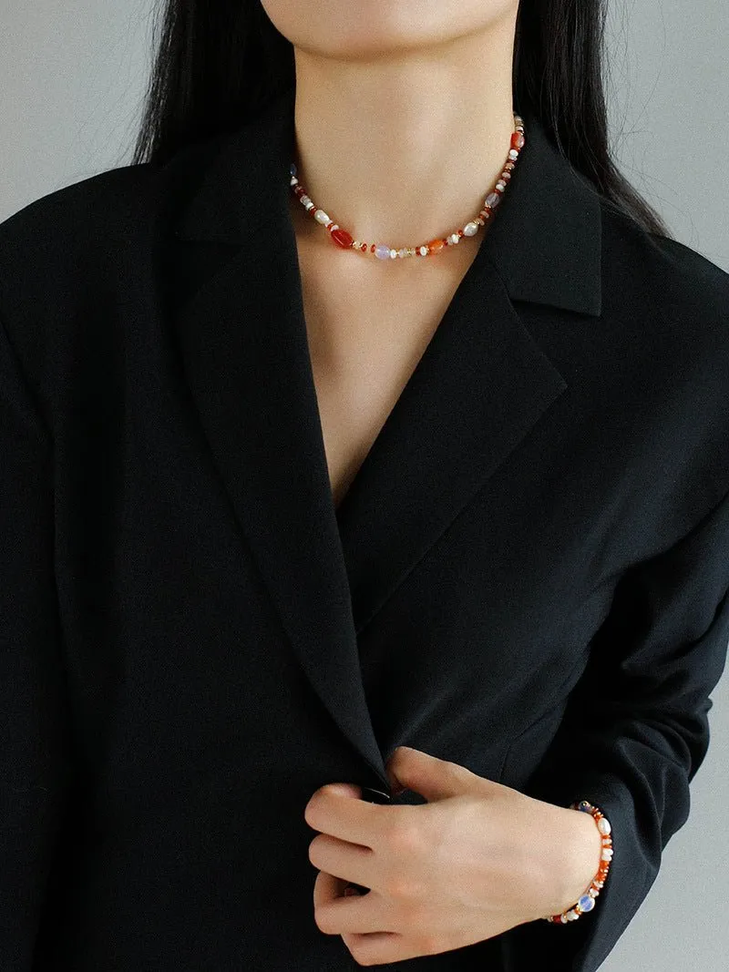 Multiple Irregular Colored Agate Jade Bracelet-Red
