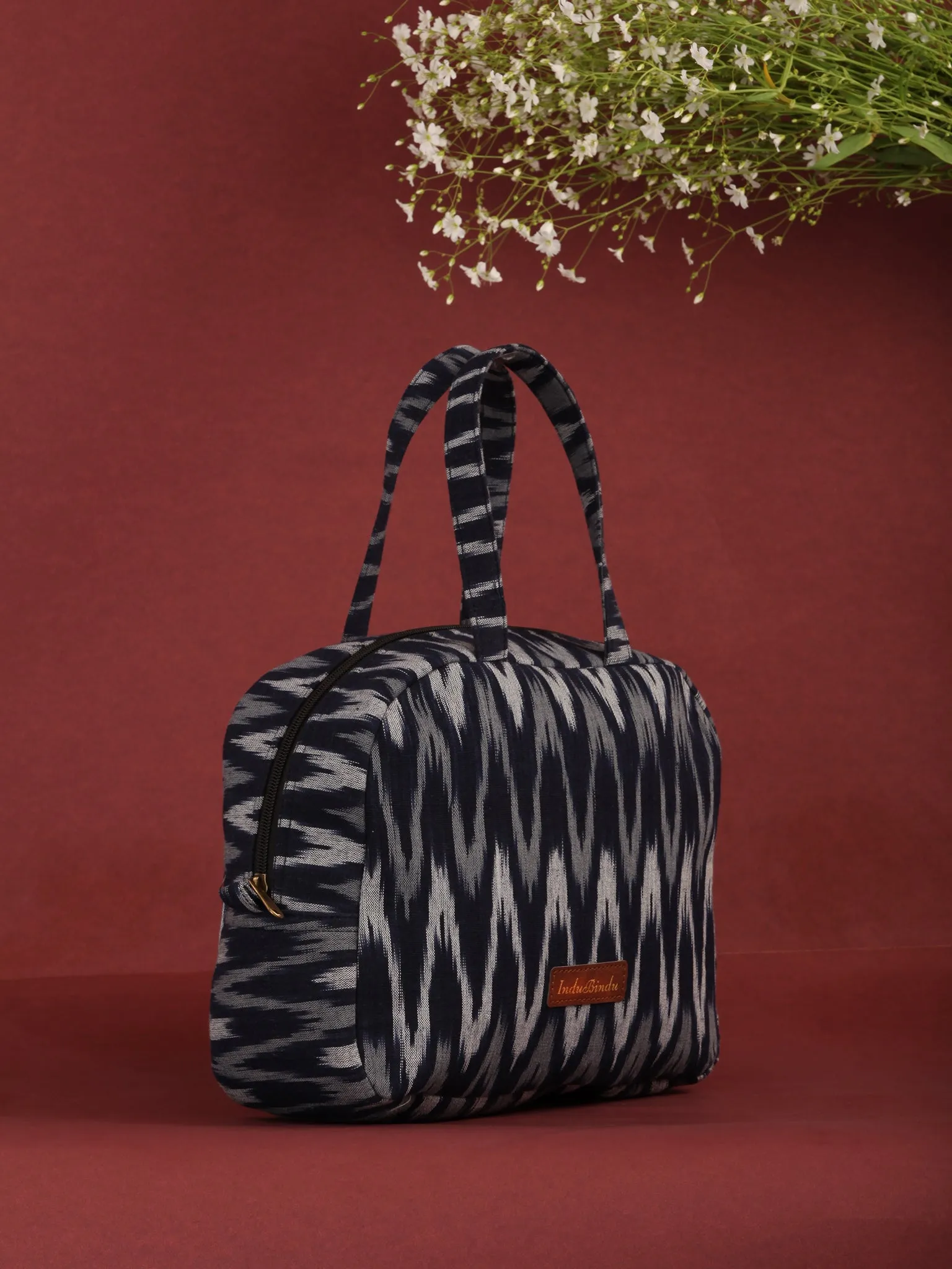 Navy Grey Ikat Bucket Style Hand Bag - B0706