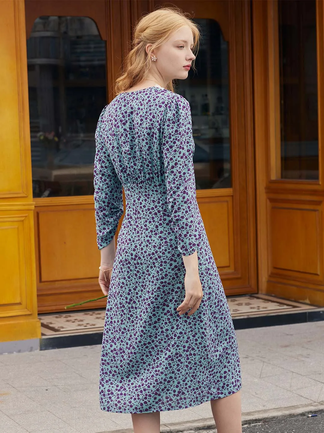 Oaklynn Lace Patchwork V-neck Floral Dress
