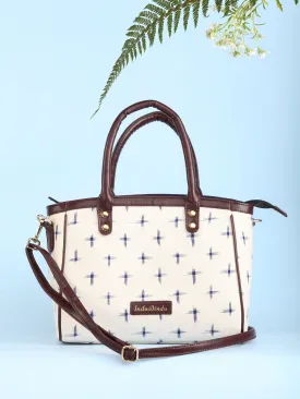 OffWhite Ikat & Vegan Leather Bucket Style Hand Bag - B1503