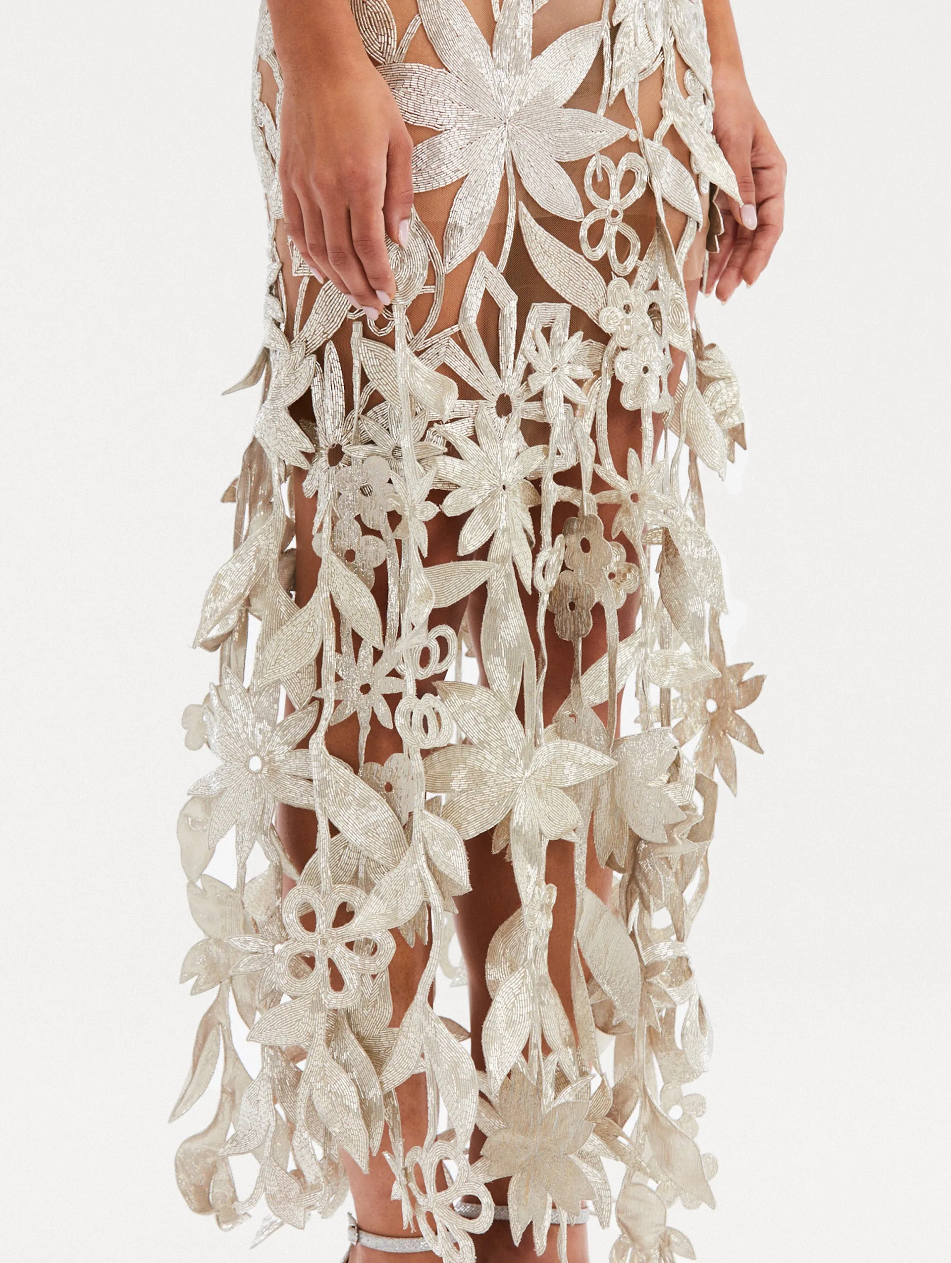 Papercut Flower Bugle Bead Gown