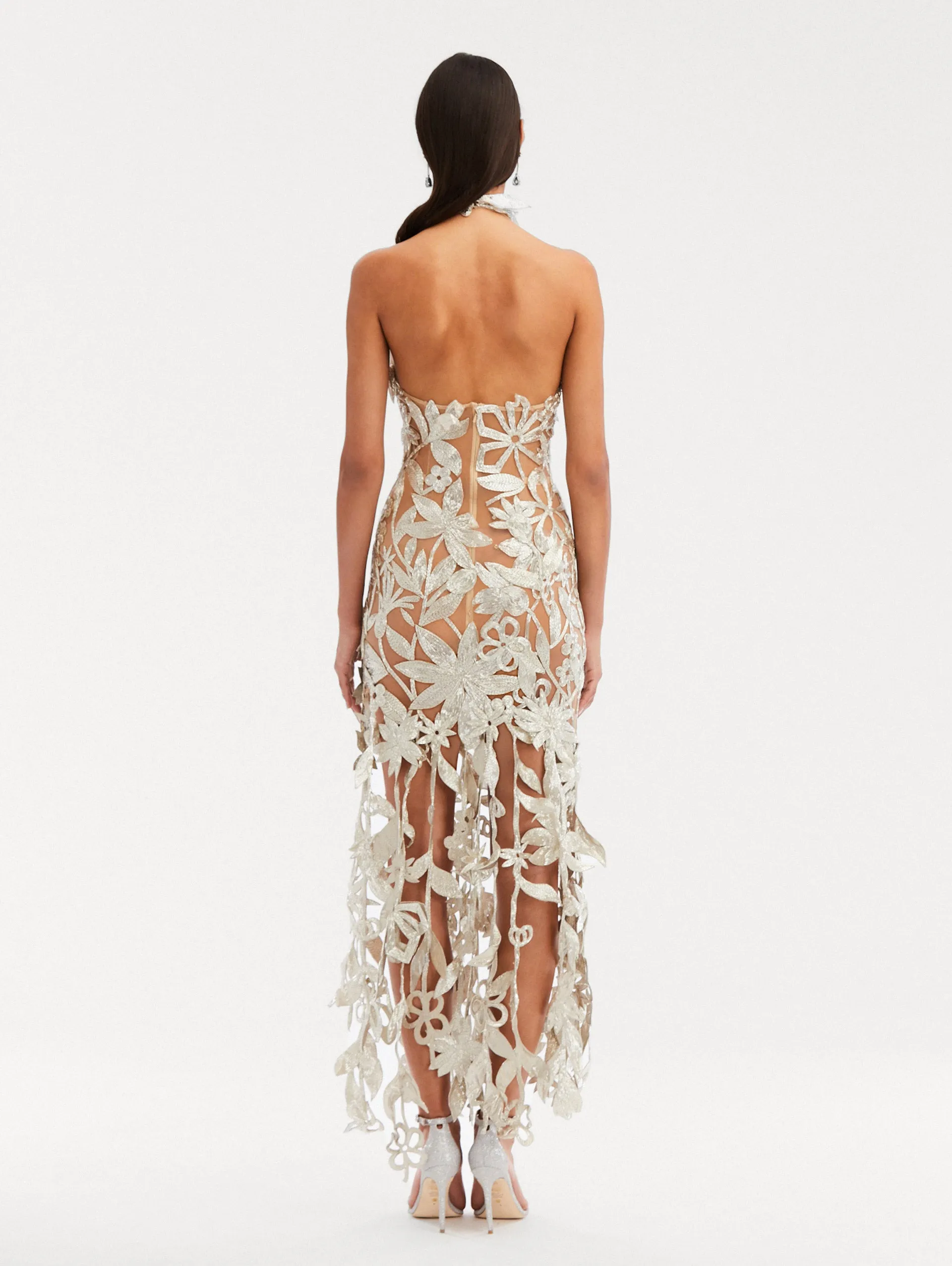 Papercut Flower Bugle Bead Gown