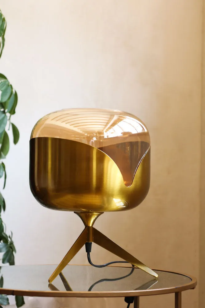 Retro Golden Glass Tripod Table Lamp