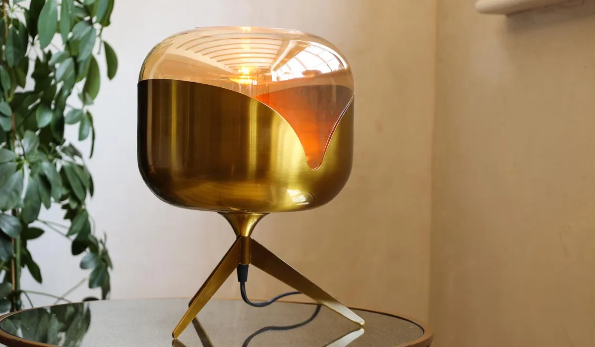Retro Golden Glass Tripod Table Lamp