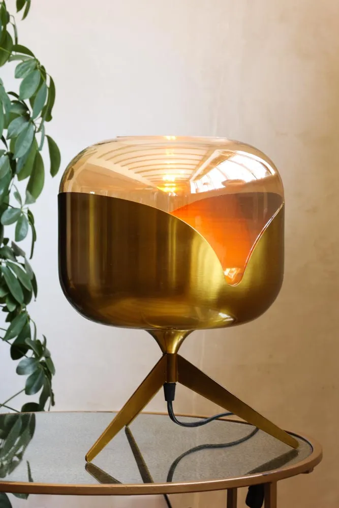 Retro Golden Glass Tripod Table Lamp