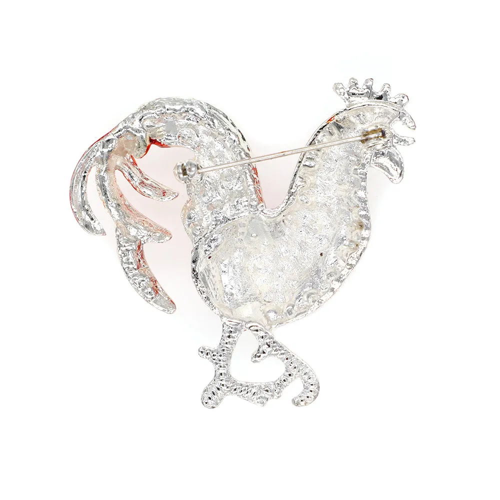 Rhinestone Large Red Rooster Chicken Brooch Pin Clear Crystal Animal Accessories Christmas Brooch,fashionable Jewelry Gift for Nurse/Doctor/Staff