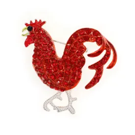 Rhinestone Large Red Rooster Chicken Brooch Pin Clear Crystal Animal Accessories Christmas Brooch,fashionable Jewelry Gift for Nurse/Doctor/Staff