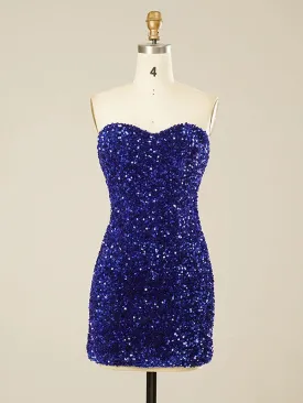 Sheath Sweetheart Sleeveless Short Velvet Sequin Prom Dress (AF1044)