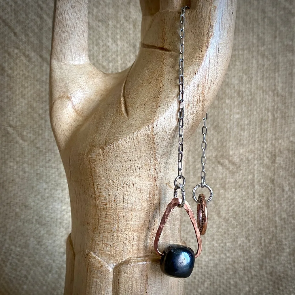 Shungite & Copper Pendulum on Stainless Steel Chain, Circle Link Grip