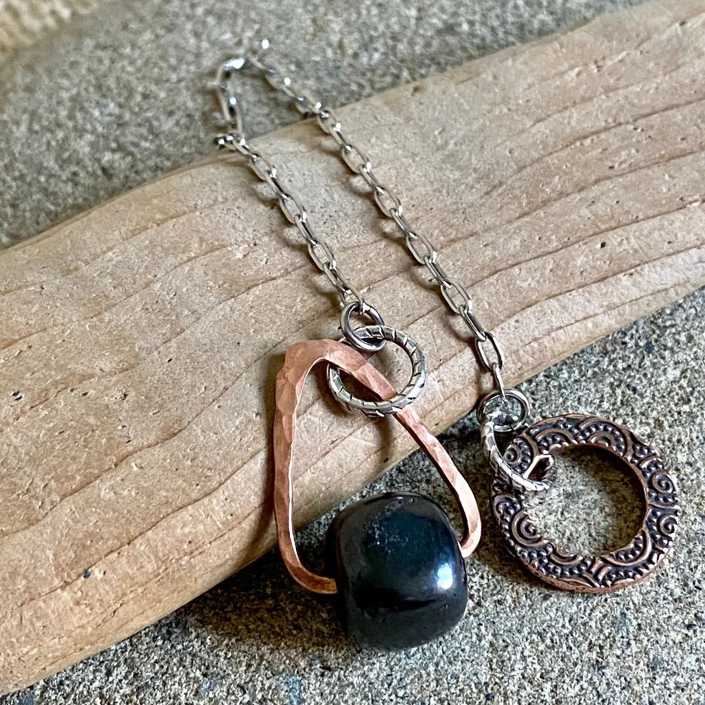 Shungite & Copper Pendulum on Stainless Steel Chain, Circle Link Grip