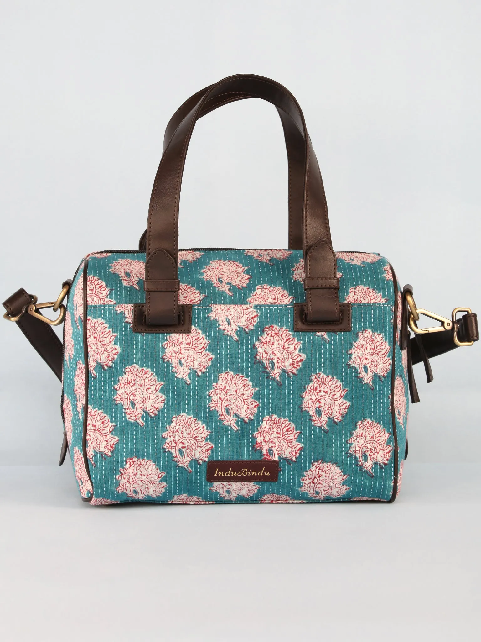 Sky Blue White Hand Block Printed Bucket Style Hand Bag - B11101