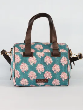 Sky Blue White Hand Block Printed Bucket Style Hand Bag - B11101